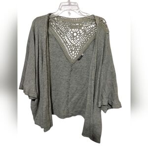 2911) Earthbound Trading Co Green Open front  Crocheted Cardigan Size XL